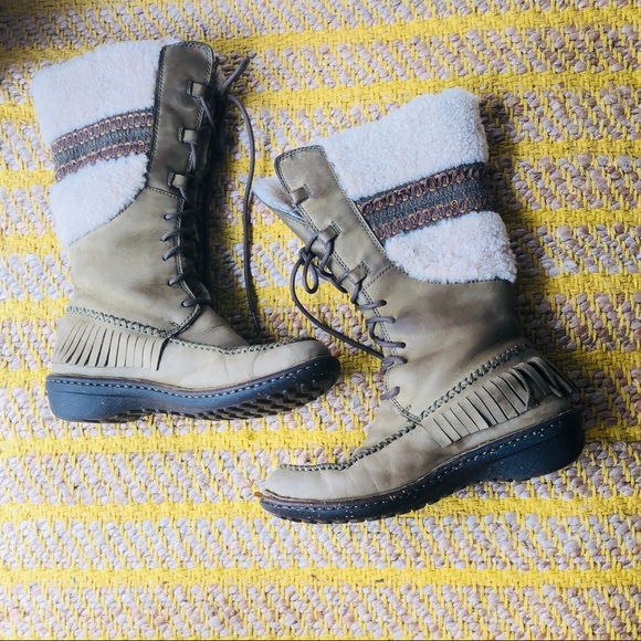 UGG Shoes - Ugg Lace Up Tall Sherpa Embroidered Fringe Boots 8